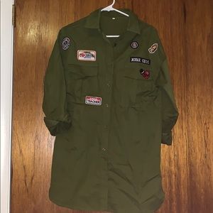 Army Green Button Up Shirt Dress